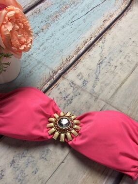 Victoria's Secret Hot Pink Bandeau Bikini Top with Gold Medallion